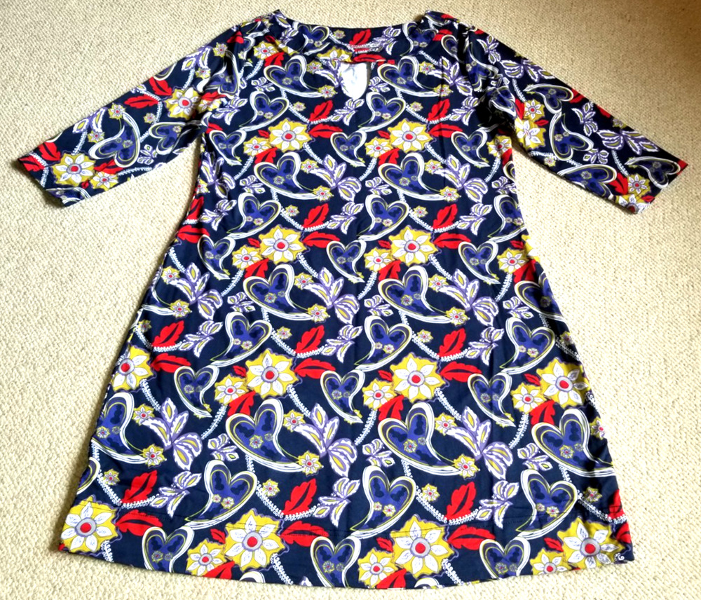 Womens Dress-LULU B-blue/red floral stretch Catalina knit front keyhole Resort-M